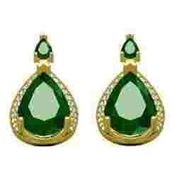 Green Pear Stone Round Diamond Halo Stud Earring