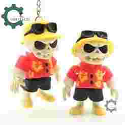 Grumpy Skeleton In Hawaiian Shirt Articulated Keychain - Cute Backpack Keychain