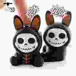 Halloween Bunny Skeleton Keycap Fidget Clicker Keychain - Cute Backpack Keychain