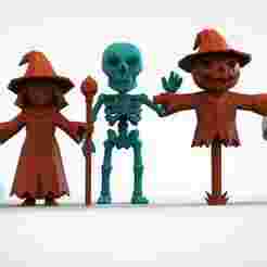 Halloween Low Poly 3D Models – Witch, Skeleton, Scarecrow, Zombie & Gravestone