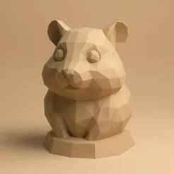 Hamster Bust Low Poly 3D Model | Cute Polygonal Animal Sculpture for 3D Printing