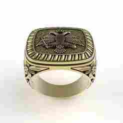 Heraldic Double Eagle Crest Gold Ring