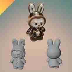 Labubu Bunny Toy in Louis Vuitton-Inspired Hoodie  STL + GLB Formats