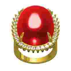 Large Cabochon Stone Round Diamond Halo Split Shank Ring