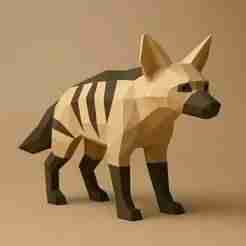 Low Poly Aardwolf 3D Model STL – Polygonal Hyena Sculpture