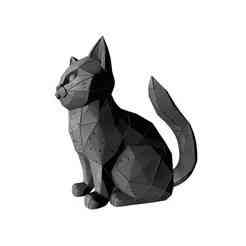 Low Poly Cat Showpiece 3D Print – Decorative Polygon Cat Statue