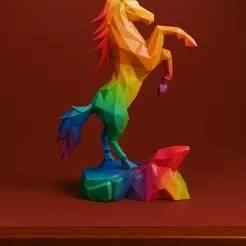 Low Poly Horse on Rock STL – Geometric Rearing Stallion Sculpture for 3D Printing