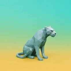 Low Poly Panther STL – Sitting Geometric Big Cat 3D Model
