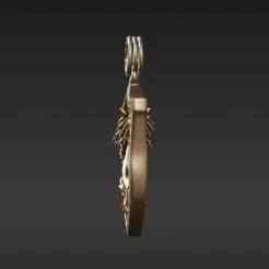 Majestic Lion Rampant Shield Keychain - Courageous House Emblem 3D Print Model