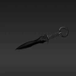 Menacing Miniature Dagger Keyring - Polished Dark Blade Fantasy Prop - Textured Hilt Keychain Model for 3D Printing