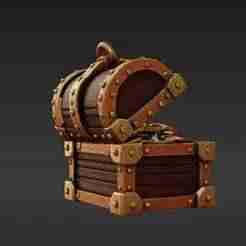 Miniature Fantasy Treasure Chest Keychain Charm - Spilling Gold & Gems 3D Print Model