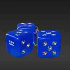 Miniature Triple D6 Dice Keychain Charm - Realistic Translucent Sapphire Blue Gaming Accessory