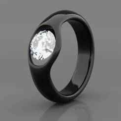 Modern Black Diamond Ring - Stylish 3D Print Ready Jewelry Model