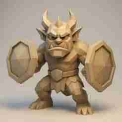 Monster with Shields STL – Low Poly Warrior Figurine for 3D Printing