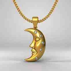Moon Face Pendant STL 3D Model for Jewelry – One Inch Pendant