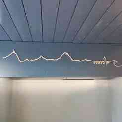 Mural decoration, Pyrenees mountains and Capbreton lighthouse profile