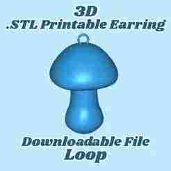 Mushroom Charm STL File Downloadable 3D Print Miniature Loop Model for 3D Modeling, Printable Jewelry Component
