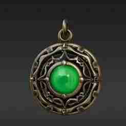 Mystic Eye Amulet Keychain Charm - Ancient Sorcerer's Relic, Intricate Antique Gold Design, Luminous Emerald Gem 3D Print