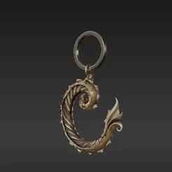 Mythical Dragon Tail Keychain Pendant - Fluid Line Art Key Accessory