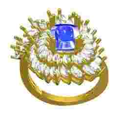 Natural Blue Sapphire Cushion Marquise Cluster Ring