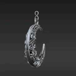 Occult Celestial Key Fob - Antique Silver Style Moon Accessory 3D Print Model