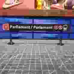 OCTranspo Transit - O Train light rail station signs, Ottawa Canada - Parliament