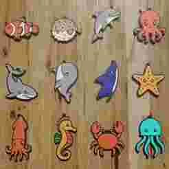 PACK 12 KEYCHAINS / MAGNETS / KEYCHAIN / MAGNETS SEA CREATURES (STL AND 3MF)