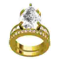 Pear Shape Solitaire Channel Set Ring with Band