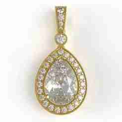 Pear Stone Round Diamond Halo Pendant