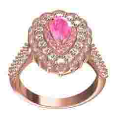Pink Sapphire Pear Stone Round Diamond Halo Cocktail Ring