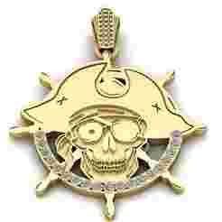 Pirate Skull Steering Wheel Gold Pendant – 3D Printable Jewelry Model