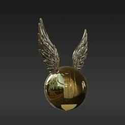 Polished Gold Flying Sphere Keyring - Ethereal Winged Collectible STL