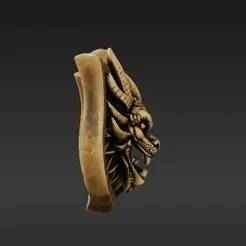 Powerful Dragon Crest Keyring - Detailed Fantasy Beast Keychain Charm - Compact Symbolic Emblem for 3D Printing