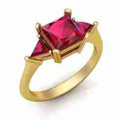 Princess-Cut Ruby and Emerald Solitaire Rings in Yellow Gold 3D print model
