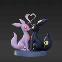 Psychic and Dark Fox Creatures with Heart Tail - Decorative Statue