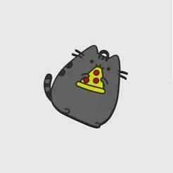 Pusheen Cat Pizza : cat eating pizza keychain