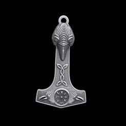 Raven Head Warrior Mjolnir Totem Pendant