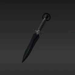 Realistic Dark Obsidian Blade Dagger Keychain - Fantasy Mini Weapon Charm - Detailed Gothic Keyring 3D Print