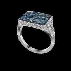 Rectangular Silver Texture Ring with Gemstone