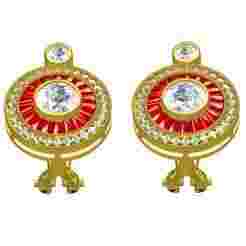 Red Baguette Round Shaped Omega Earring