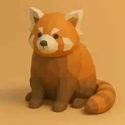 Red Panda Low Poly 3D Model | Polygonal Cute Animal Sculpture for 3D Printing