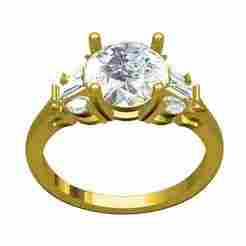 Round and Marquise and Baguette Diamond Solitaire Ring