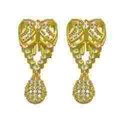 Round Diamond Bezel Set and Drop Shape Long Earring