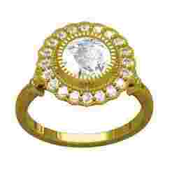 Round Diamond Floral Halo Cathedral Engagement Ring