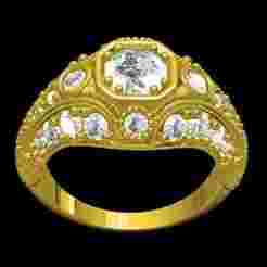 Round Diamond Set Antique Art Deco Style Engagement Ring