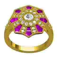 Ruby Stone Round Diamond Art Deco Ring