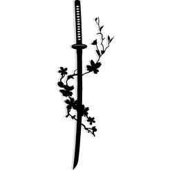samurai sword with cherry blossoms wrapped around the blade 1 - 2D/3D Wall Art STL+SVG For CNC Router, Plasma, Waterjet, Laser & 3D Printer