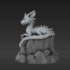 Serene Dragon on Rugged Cliff Keychain - Elegant Fantasy Creature 3D Print Model