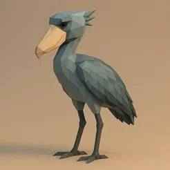 Shoebill Stork Low Poly 3D Model | Polygonal Bird Sculpture for 3D Printing