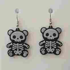 Skeleton Bear – Halloween Earring & Keychain STL (No AMS Needed, 2-Color)